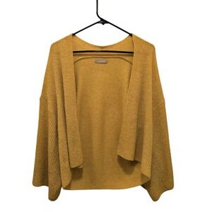 Anthropologie Mustard Open Front Textured Knit Shawl Cardigan OS Boho Layer Chic